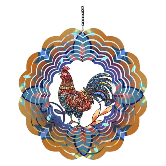 12 Inch Rooster Wind Spinner for Yard and Garden, 3D Stainless Steel Kinetic Wind Sculpture, Rustproof Hanging Outdoor Decor & Yard Art Gift