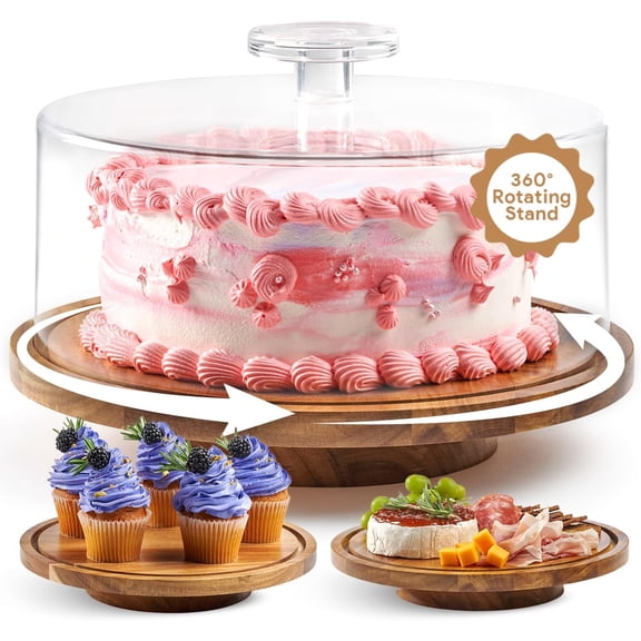 12 Inch Rotating Cake Stand with Acrylic Dome and Rotating Base