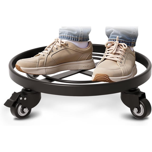 12 Inch Round Black Powder-Coated Iron Plant Caddy with Wheels