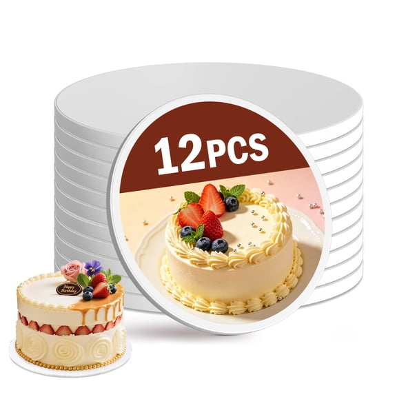 12-Inch Round Cake Boards, Pack of 12 Smooth-Edge Cake Drums for Layered Cake Base Displays