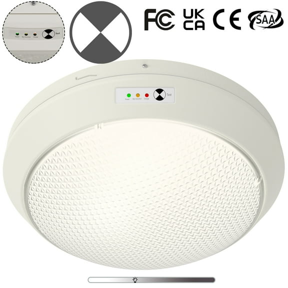 12 Inch Round LED Vapor Tight Emergency Ceiling Light, Battery Backup IP65 30W 3750LM 100-277V Waterproof LED Outdoor Lights, IK10 5000K 0-10V Dimmable Flush Mount LED Carport Vapor Proof Fixture,FCC