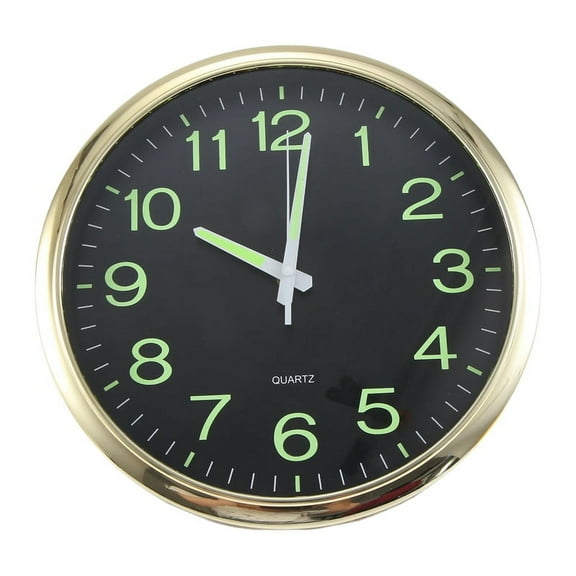 12 Inch Round Large Luminous Wall Clock Glow in the Dark Non-Ticking Indoor Decor -Golden