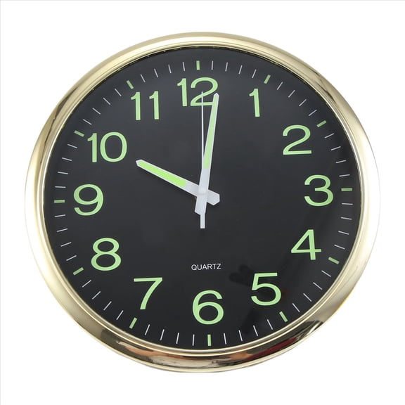 12 Inch Round Large Wall Clock Glow in the Dark Non-Ticking Indoor Decor -Golden