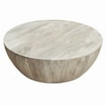 thumbnail image 1 of Distressed Mango Wood Coffee Table in Round Shape, Washed Light Brown, 1 of 5