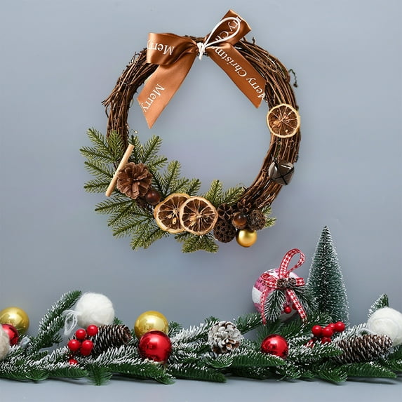 12 Inch Round Wreath for Front Door Wall Hanging Ornaments Christmas Wreaths Window Decorations Artificial Vines for Home Decor Indoor Home Wall Wedding Room Decor