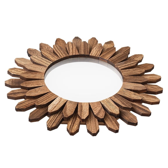12-Inch Rustic Sunburst Wall Mirror, Boho Wood Decorative Mirror