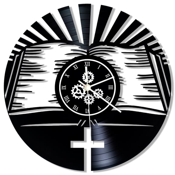 12 Inch Scripture Bible Wall Clock Battery Operated for Christian Gifts 1:17 E Is from Above, Christian Jesus Christ Prayer Clock, Vinyl Record, Silent Movement, For Bedroom Kitchen