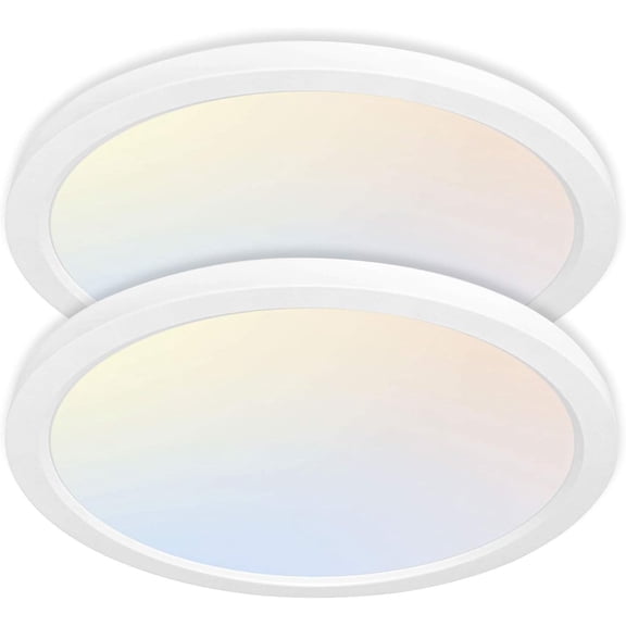 12 Inch Selectable CCT LED Round Flat Panel Light,2 Pack | 24W 3000K/4000K/5000K, Edge-Lit Flush Mount Ceiling Light Fixture for Kitchen, Bedroom, Laundry and Closet Room,White