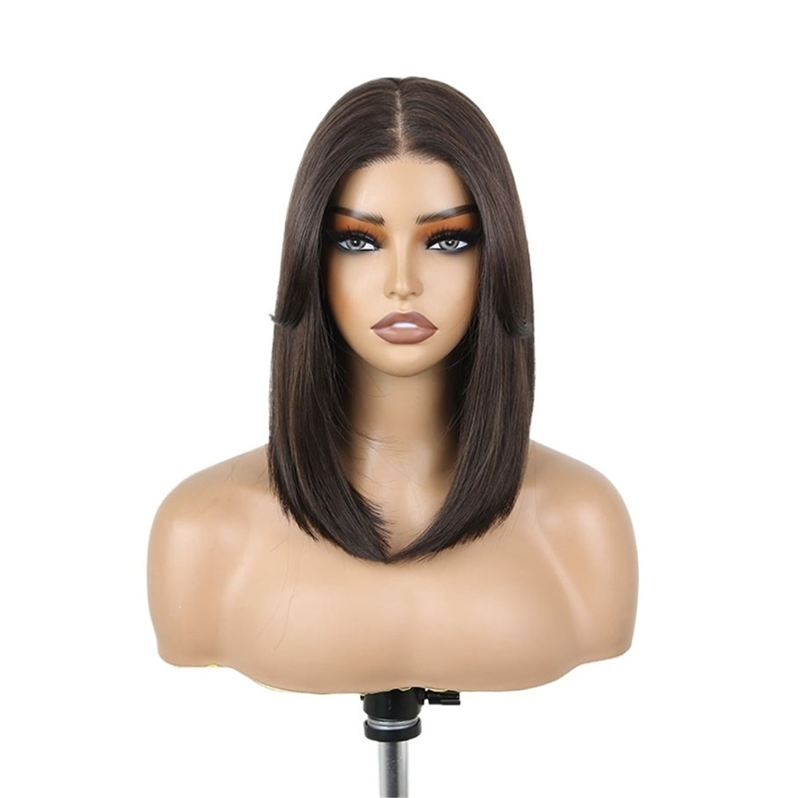 12 Inch Short Bob Synthetic Lace Wigs  with Bangs Pre Plucked Brown Blonde Wig