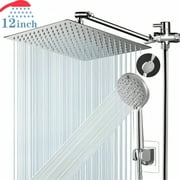 12 Inch Shower Head Combo, 304 Stainless Steel High Pressure Rain Shower Head with 5 Settings, Handheld Shower Head with 59" Hose & Holder