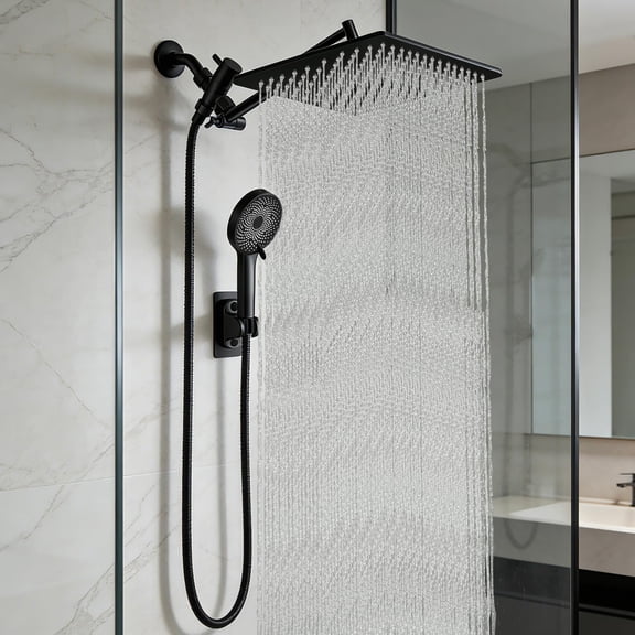 12 Inch Shower Head Rain With Adustable Extension Arm Detachable Matte Black Rina Handheld Spray High Hose Holder In Bathroom(black)