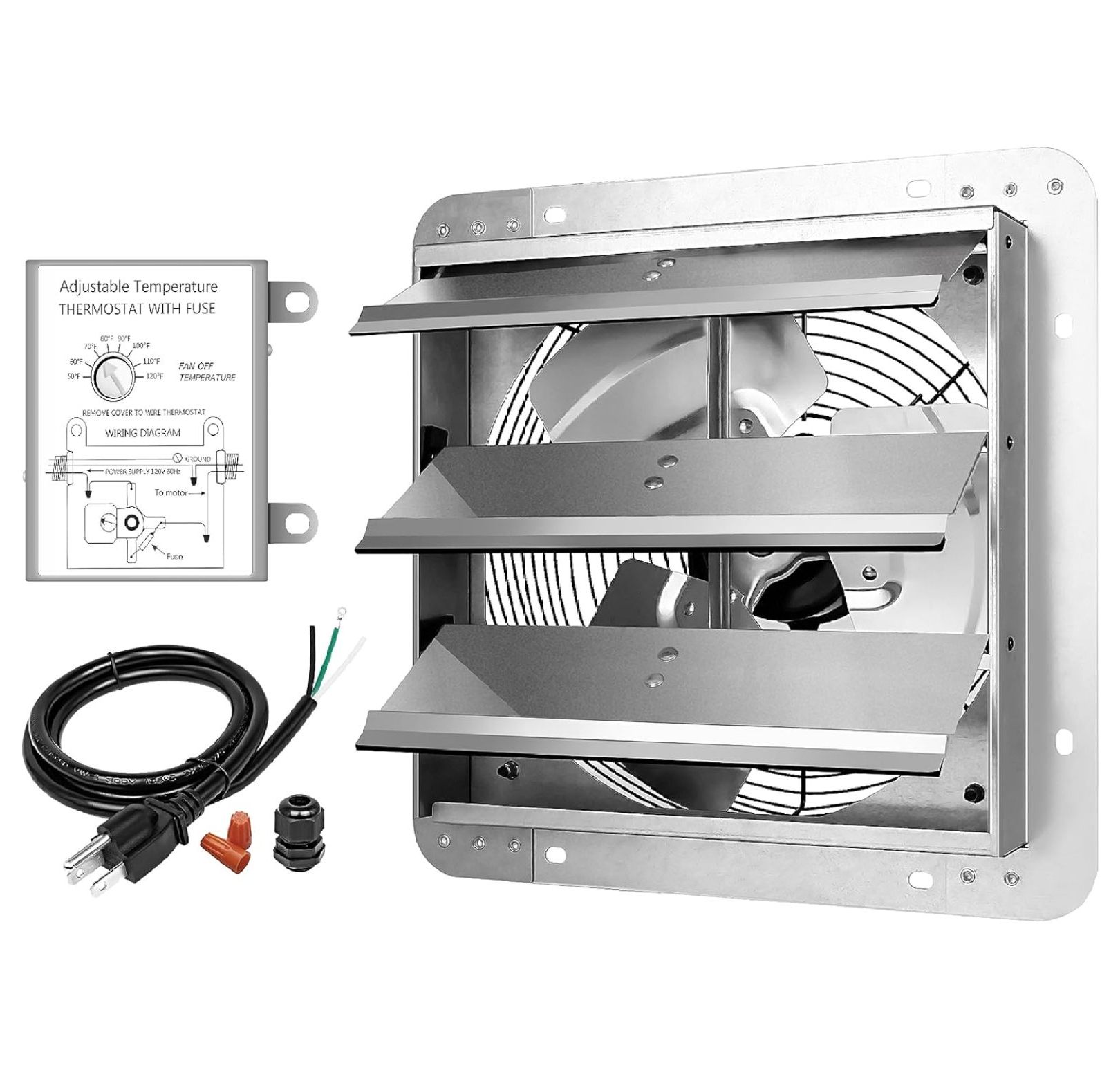 12 Inch Shutter Exhaust Fan,Window Fans with Adjustable Thermostat and