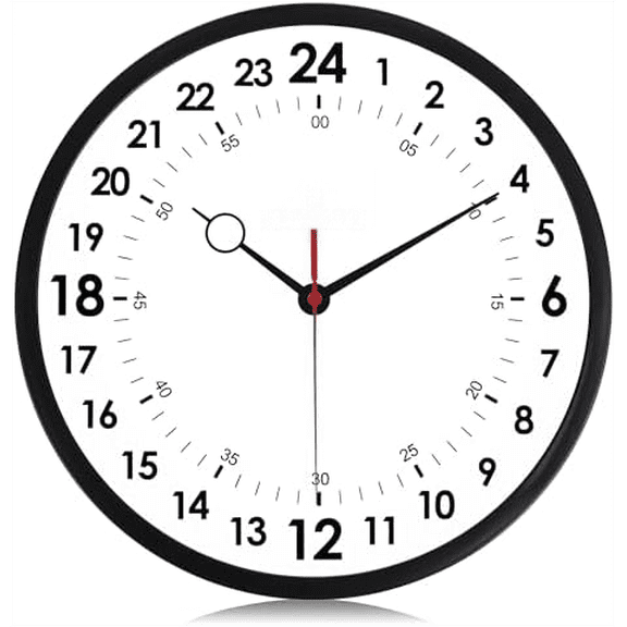 12 Inch Silent Black 24 Hour Wall Clocks Battery Operated, Analog Military Time Wall Clock for Living Room Decor, Reloj de Pared Modern Decorative Kitchen Wall Clock for Bedroom Home Office
