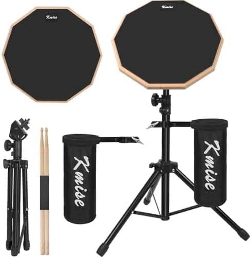 12-Inch Silent Drum Practice Pad with Iron Stand Set - Double-Sided Kit, Adjustable Height 23-35 Inches, Includes Drumsticks & Holder, Ideal for Beginners