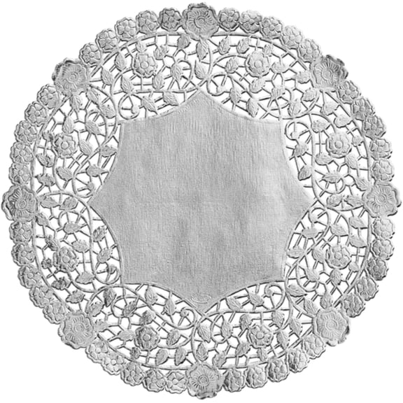 12 Inch Silver Foil Lace Paper Doilies Pack of 50 Elegant Disposable Placemats for Cakes, Pastries, Weddings, Parties & Table tion