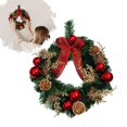thumbnail image 1 of 12 Inch Small Artificial Pine Leaf Christmas Wreath, Pre-Decorated Holiday Wreath with Ornament Balls, Fabric Bows & Berry Clusters, Hanging Wreath for Narrow Front Door & Small Covered Porch Decor, 1 of 6