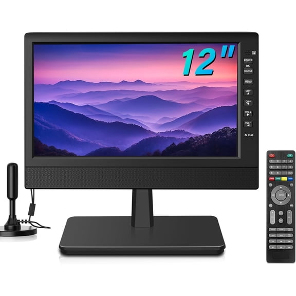 12 Inch Small TV with Display, Antenna,,AV, Ports, Built-in Digital Tuner and Compact Design for Kitchen, RV, and Travel Use