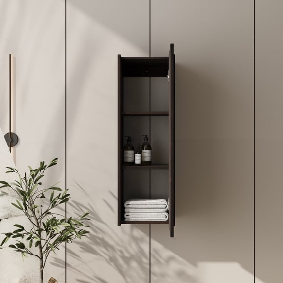 12 Inch Small Wall Mounted Side Cabinet, Soft Closing Door, Suitable For Small Bathroom,Study, Storage Room, Dark Oak (KD-Packing)