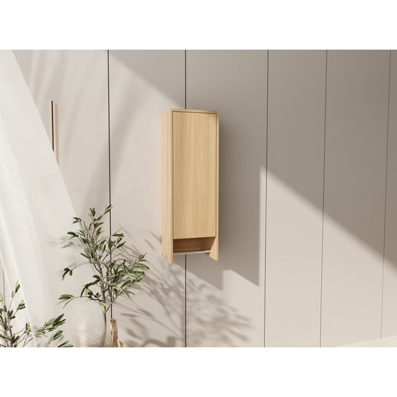 12 Inch Small Wall Mounted Side Cabinet, Soft Closing Door, Suitable For Small Bathroom, Study, Storage Room, Original Oak (KD-Packing)