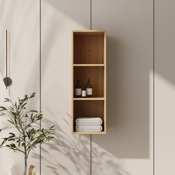 12 Inch Small Wall Mounted Storage Shelves, Suitable For Small Bathroom, Study, Storage Room, Original Oak (KD-Packing)