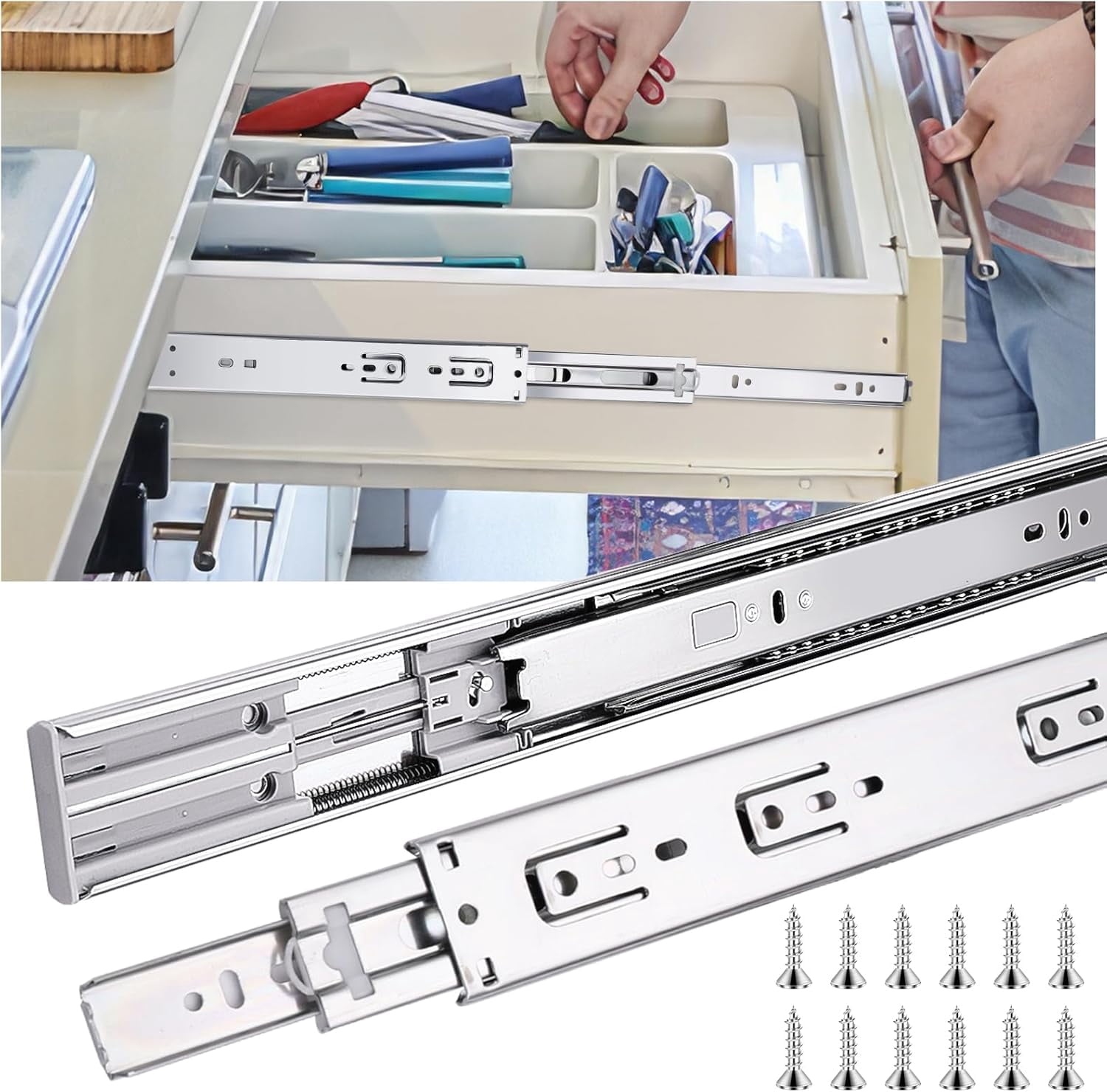 12 Inch Soft Close Full Extension 3-Fold Ball Bearing Side Mount Drawer ...