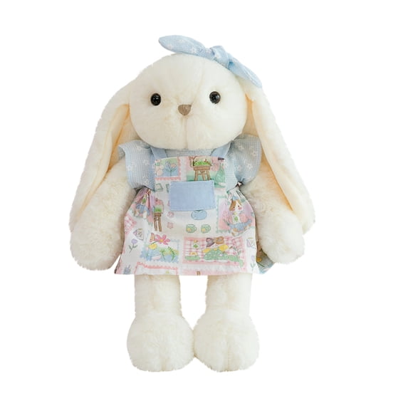 12-Inch Soft Plush Bunny Toy - with Blue Bow, Floral Dress, Huggable Stuffed Animal, Plushy Material - for Kids, Toddlers, Girls, Cuddling, Bedroom Decor, Playtime, Birthday Gifts