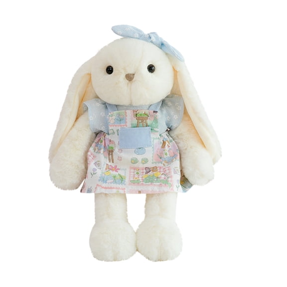 12-Inch Soft Plush Bunny Toy - with Blue Bow, Floral Dress, Huggable Stuffed Animal, Plushy Material - for Kids, Toddlers, Girls, Cuddling, Bedroom Decor, Playtime, Birthday Gifts