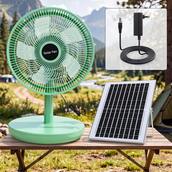12 Inch Solar Table Fan with Solar Panel, Rechargeable 8800 Mah Operated Oscillating Standing Fan, 3 Speeds, Portable for Camping, Patio, Office(Mint Green)