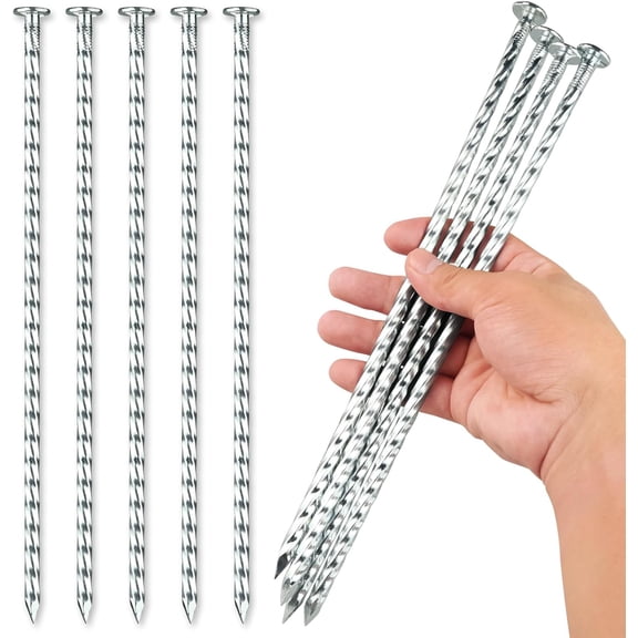12-Inch Spiral Landscape Stakes, 25 Pcs Galvanized Metal Anchoring Spikes for Paver Edging, Artificial Turf, Weed Barrier, Bright Spike