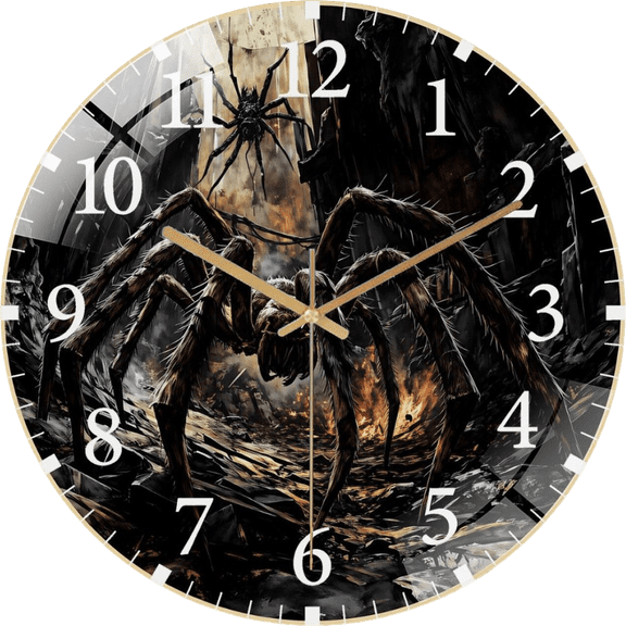 12 Inch Spooky Spider  Glass Wall Clock,Halloween-  Spider  Home Decor (30×30cm)