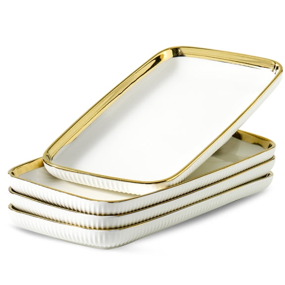 12-Inch Square Ceramic Plate Fruit Salad Plate (4 Pieces),White,12in