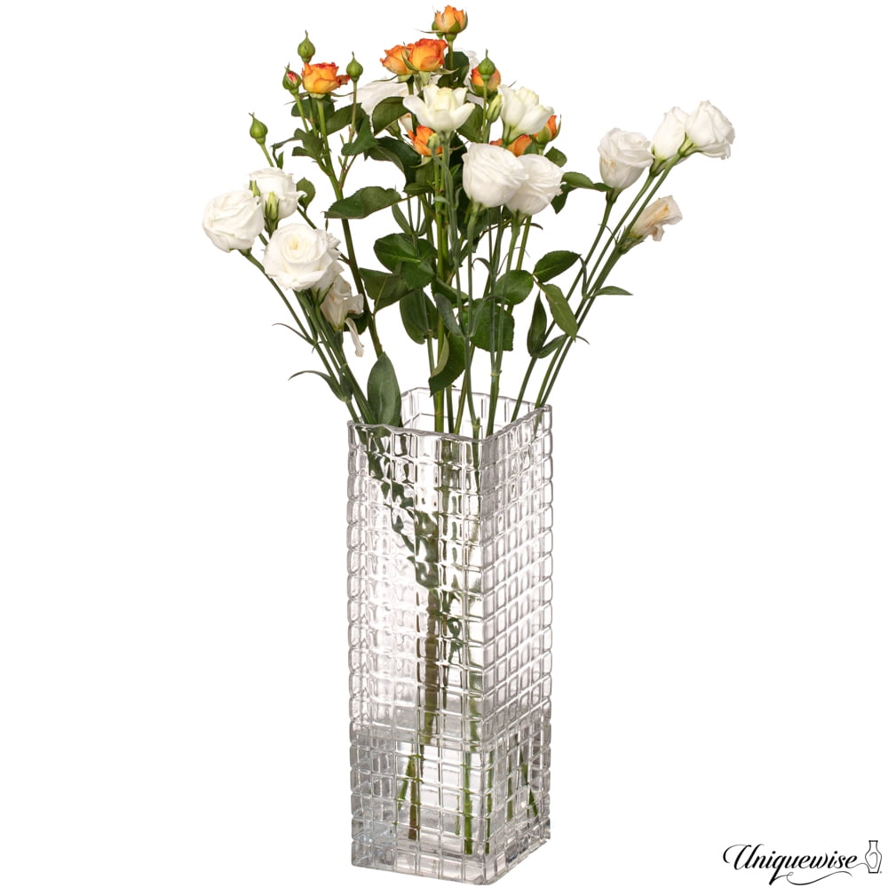 Uniquewise 12" Frosted Clear Glass Square Table Vase