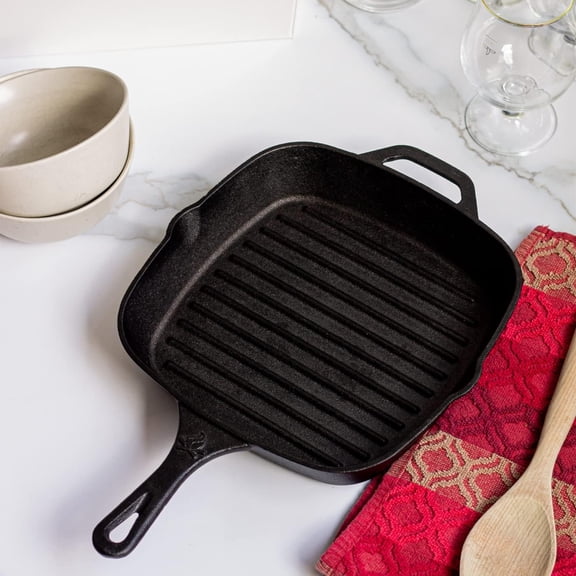 12 Inch Square Grill Pan Large Pre-Seasoned Cast Iron for Stove Top and Oven
