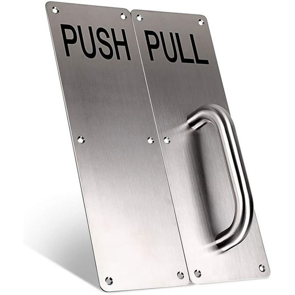 12 Inch Stainess Steel Door Handle PULL and PUSH Plate Silver for Home/Office/Warehouse/Public Places and Suitable of Wooden/Composite Door with Screws