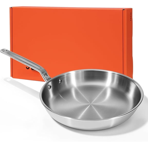 12 Inch Stainless Frying Pan - 5 Ply Stainless Clad Skillet with Core, Durable and Even Heating, Professional Cookware for Induction, Stoves, Oven and Dishwasher Safe