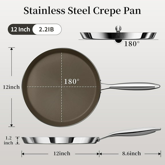 12 Inch Stainless Steel Crepe Pan -  Ceramic Nonstick Crepe Pan