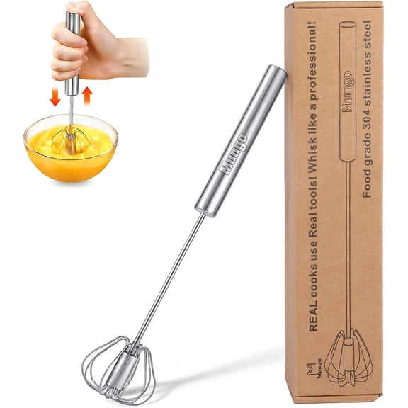 12 Inch Stainless Steel Egg Whisk - Hand Push Rotary Whisk Blender - Versatile Milk Frother, Hand Push Mixer Stirrer for Beating & Stirring, Whisking, Blending