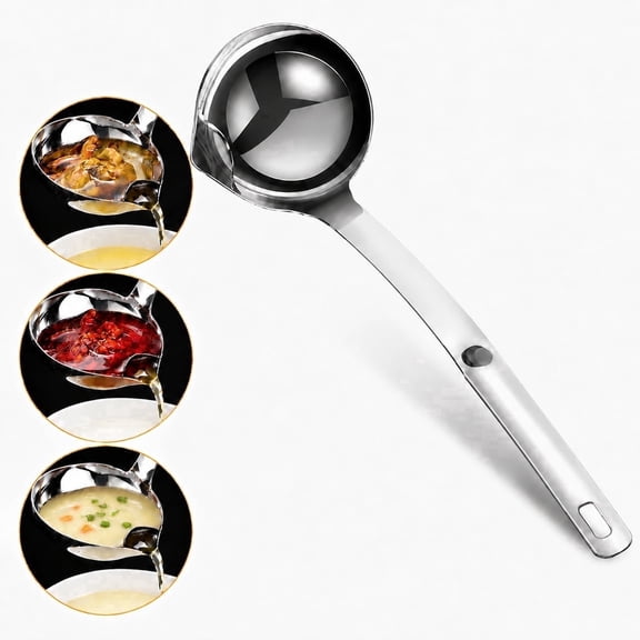 12 Inch Stainless Steel Ladle, Dual-Use Soup Spoon with Grease Filter, Skimmer Strainer for Home Kitchen, Hot Pot and Daily Cooking