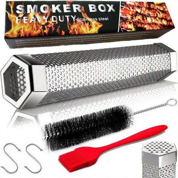 YMWVH 12-in Stainless Steel Pellet Smoker Tube Set: 5H Continuous Smoke, Hot & Cold Smoking, with 2 Hooks, Cleaning & Oil Brushes, Fits Multiple Grills