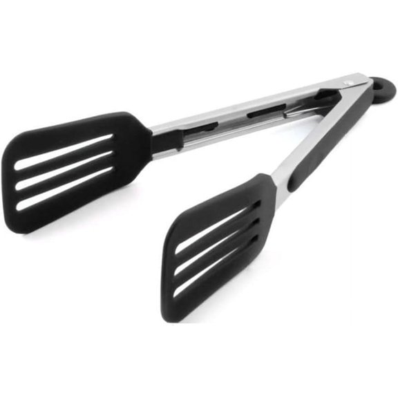 12 Inch Stainless Steel Silicone Serving Tongs with Locking Handle (Black)
