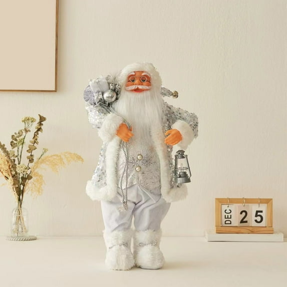 12 Inch Standing Santa Claus Doll Christmas Decoration Figurine with Gift Bag and Star Staff for Home Holiday Decor Tabletop Display