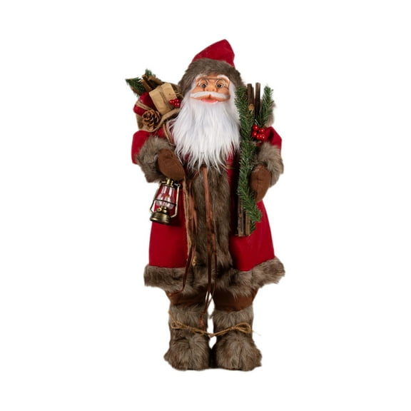 A 12 Inch Standing Santa Claus Doll In Red Holding Stick Polyester Fiber Figurine Festive Holiday Decor For Shelf Mantel Or Tabletop Display Cheerful Appearance