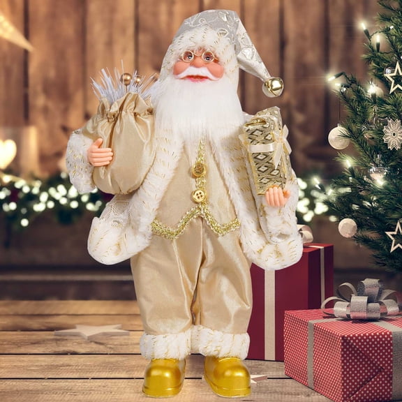 12 Inch Standing Santa Claus Doll Window Decoration, Polyester Fiber Festive Figurine for Holiday Display, Indoor Home Ornament