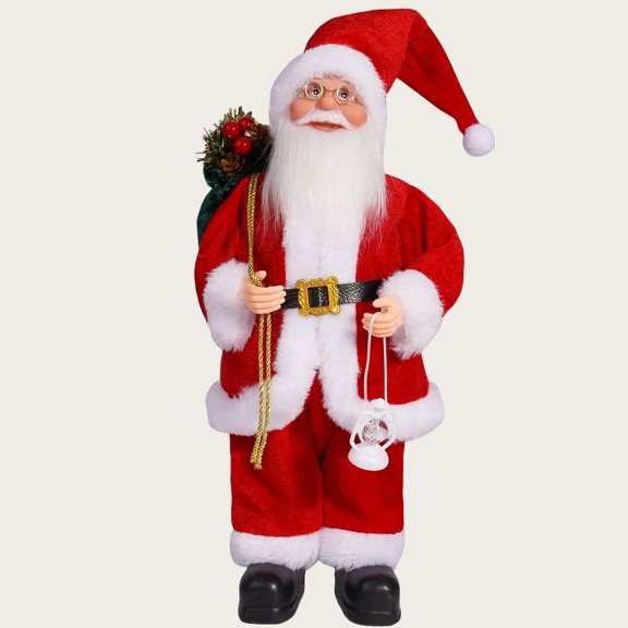12 Inch Standing Santa Doll - Classic Christmas Statue for Window Display, Polyester Fiber Festive Home Decor