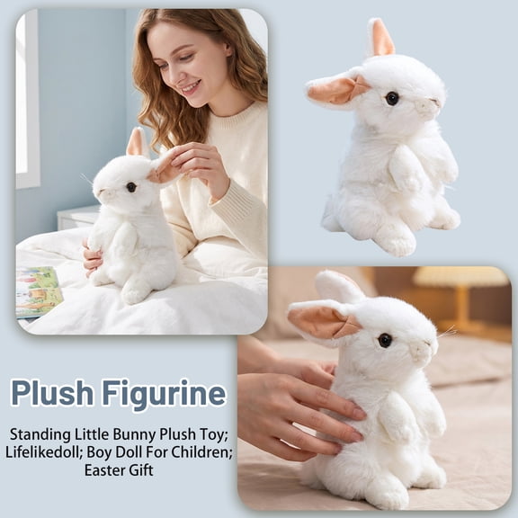 12-Inch Standing White Bunny Plush Toy, Lifelike Soft Stuffed Rabbit Figure, Cute Cuddly Plush Doll, Pack Of 1, For Kids, S, Family, Birthday Gifts, Easter And Home