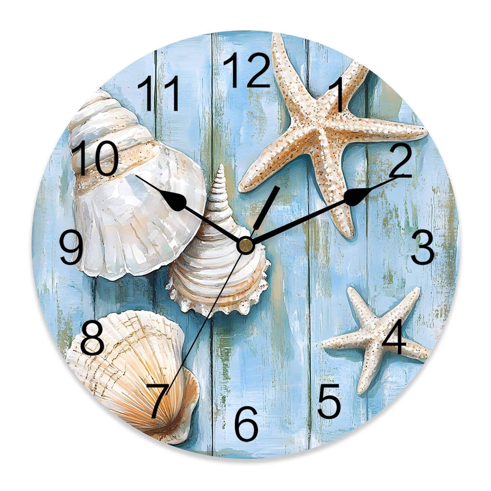12 Inch Starfish Starfish Shell Wall Clock, Marine Life Wood Grain ...