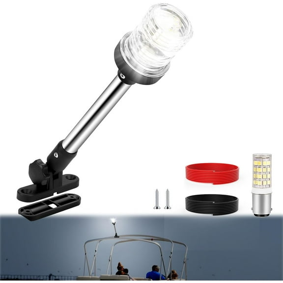 12 Inch Stern Light Bimini Top Anchor Light, LED Pontoon Navigation Lights Waterproof IP67, 3 NM Visibility White Fold Down Rear Boat Lights for Jon Boat, Small Boats, Fishing Boats (12~24V)