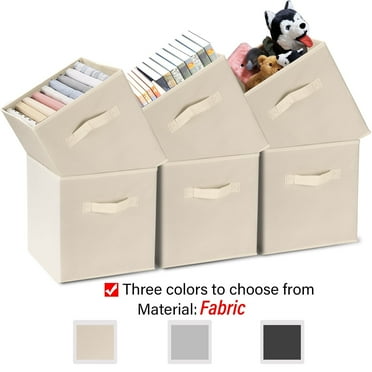 11 Inch Storage Cubes with Handle, Set of 6 Foldable Cube Storage Bins, Collapsible Fabric Storage Boxes for Organizing Closet Bins-Beige