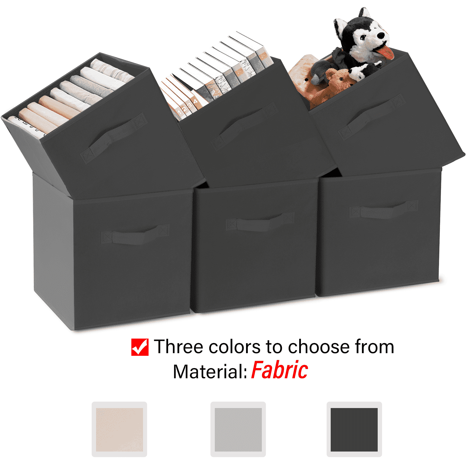 11 Inch Storage Cubes with Handle, Set of 6 Foldable Cube Storage Bins, Collapsible Fabric Storage Boxes for Organizing Closet Bins-Gray