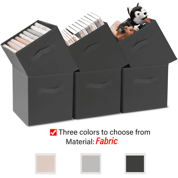 11 Inch Storage Cubes with Handle, Set of 6 Foldable Cube Storage Bins, Collapsible Fabric Storage Boxes for Organizing Closet Bins-Gray